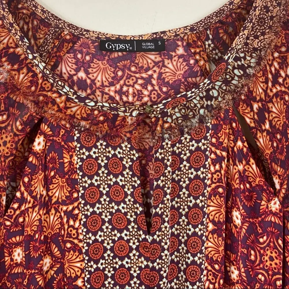 Gypsy 05 | Girih Peasant Boho Print Silk Dress - Picture 6 of 8